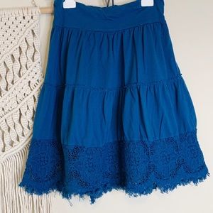 Women’s Prana boho lace trim blue skirt